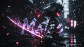 Diseño Samurái Eléctrico con el nombre Mateo en pantalla de laptop