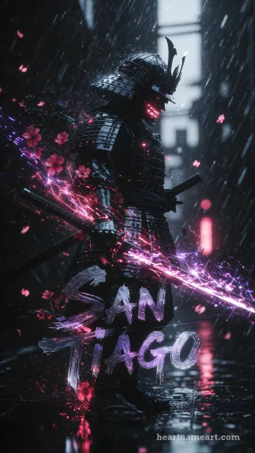 Fondo de pantalla vertical con el nombre Santiago - Samurái Eléctrico